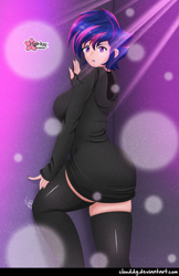 Size: 1141x1761 | Tagged: safe, artist:clouddg, derpibooru import, twilight sparkle, human, alternate hairstyle, breasts, butt, clothes, headlight sparkle, humanized, open mouth, punklight sparkle, stockings, thigh highs, twibutt