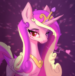 Size: 2008x2036 | Tagged: safe, artist:xbi, derpibooru import, princess cadance, alicorn, pony, abstract background, blowing a kiss, ear fluff, ears, female, floating heart, heart, looking at you, mare, princess of love, solo
