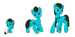 Size: 3069x1539 | Tagged: safe, artist:vaiola, derpibooru import, oc, oc only, oc:refund check, earth pony, pony, age progression, baby, baby pony, commission, cute, earth pony oc, female, filly, foal, glasses, height difference, high res, male, necktie, simple background, smiling, solo, stallion, transparent background, ych result, younger, your character here