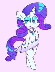 Size: 1105x1442 | Tagged: safe, artist:creepincrawl, derpibooru import, rarity, anthro, unguligrade anthro, unicorn, clothes, dress, female, pink background, simple background, solo