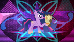 Size: 2560x1440 | Tagged: safe, artist:cirillaq, artist:laszlvfx, derpibooru import, edit, owlowiscious, twilight sparkle, twilight sparkle (alicorn), alicorn, pony, alternate design, wallpaper, wallpaper edit