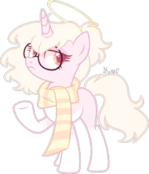 Size: 2039x2383 | Tagged: safe, artist:kurosawakuro, derpibooru import, oc, pony, unicorn, base used, clothes, female, glasses, halo, mare, scarf, simple background, solo, transparent background