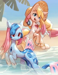Size: 666x857 | Tagged: artist needed, safe, derpibooru import, oc, oc:electronia, oc:lyre wave, beach, convention, mascot, ocean, poster, qingdao brony festival