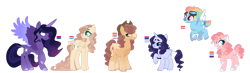 Size: 4096x1203 | Tagged: safe, artist:softiesuns, derpibooru import, applejack, fluttershy, pinkie pie, rainbow dash, rarity, twilight sparkle, alicorn, earth pony, pegasus, pony, unicorn, alternate design, base used, bisexual pride flag, demisexual pride flag, genderfluid pride flag, lesbian pride flag, mane six, pansexual pride flag, pride, pride flag, simple background, transgender pride flag, white background