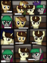 Size: 1750x2333 | Tagged: safe, artist:99999999000, derpibooru import, oc, oc only, oc:firearm king, oc:li anna, oc:mar baolin, oc:zhang cathy, earth pony, pegasus, pony, unicorn, comic:new guy, comic, female, glasses, iguana, male