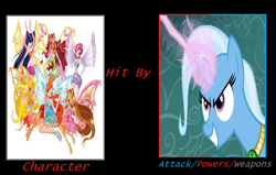 Size: 1078x686 | Tagged: safe, artist:oddonehere, derpibooru import, trixie, human, unicorn, magic duel, aisha, bloom (winx club), crossover, enchantix, fairies, fairies are magic, fairy, fairy wings, flora (winx club), layla, meme, musa, stella (winx club), tecna, wings, winx, winx club, wrong aspect ratio