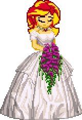 Size: 160x234 | Tagged: safe, artist:smhungary, derpibooru import, edit, sunset shimmer, human, equestria girls, background removed, bouquet, bride, clothes, costume, dress, female, flower, human sunset, jewelry, marriage, necklace, pixel art, solo, sprite, sunset, wedding, wedding dress