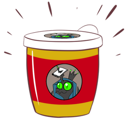 Size: 400x400 | Tagged: safe, artist:chrysalisdraws, derpibooru import, queen chrysalis, changeling, changeling queen, bust, candy, cup noodles, duo, female, food, horn, horn impalement, notebook, simple background, smiling, transparent background