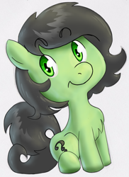 Size: 844x1160 | Tagged: safe, artist:compoundlift, artist:lockhe4rt, edit, oc, oc only, oc:anon filly, earth pony, pony, chest fluff, colored, female, filly, looking at you, simple background, sitting, solo, white background