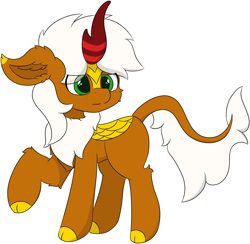 Size: 5089x4963 | Tagged: safe, artist:skylarpalette, derpibooru import, oc, oc only, oc:verdant pyre, kirin, pony, cheek fluff, chest fluff, ear fluff, ears, fluffy, green eyes, horn, kirin oc, looking back, scales, serious, serious face, simple background, simple shading, standing, transparent background
