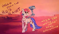 Size: 4110x2412 | Tagged: safe, artist:hobbes-maxwell, derpibooru import, oc, oc only, pony, robot, robot pony, unicorn, mars, mars rover, perseverance, ponified, solo, text