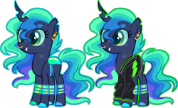 Size: 2282x1388 | Tagged: safe, artist:kurosawakuro, derpibooru import, oc, changepony, hybrid, clothes, female, hoodie, interspecies offspring, magical lesbian spawn, offspring, parent:queen chrysalis, parent:rainbow dash, parents:chrysadash, simple background, solo, transparent background