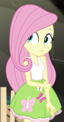 Size: 327x624 | Tagged: safe, derpibooru import, screencap, fluttershy, equestria girls, movie magic, spoiler:eqg specials, cropped, cute, shyabetes, sleeveless, solo