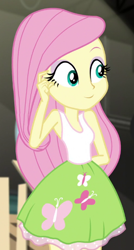 Size: 328x614 | Tagged: safe, derpibooru import, screencap, fluttershy, equestria girls, movie magic, spoiler:eqg specials, cropped, cute, shyabetes, sleeveless, solo