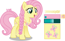 Size: 1280x810 | Tagged: safe, artist:star-gaze-pony, derpibooru import, fluttershy, pegasus, pony, braid, element of kindness, older, redesign, simple background, solo, transparent background