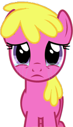 Size: 728x1252 | Tagged: safe, artist:abealy2, derpibooru import, cherry berry, earth pony, pony, crying, crying ponies, female, looking at you, mare, simple background, solo, teary eyes, transparent background