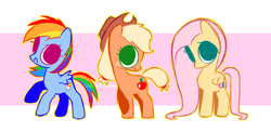 Size: 1280x623 | Tagged: safe, artist:watchoutoprah, derpibooru import, applejack, fluttershy, rainbow dash, earth pony, pegasus, pony, applejack's hat, clothes, cowboy hat, cute, dashabetes, female, freckles, hat, jackabetes, mare, raised hoof, raised leg, shyabetes