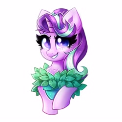 Size: 2500x2500 | Tagged: safe, artist:confetticakez, derpibooru import, phyllis, starlight glimmer, pony, unicorn, bust, chest fluff, cute, ear fluff, ears, female, glimmerbetes, high res, mare, potted plant, smiling, solo