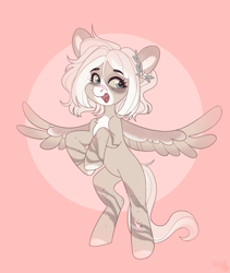 Size: 2728x3232 | Tagged: safe, artist:sugarstar, derpibooru import, oc, oc only, pegasus, pony, chest fluff, coat markings, happy, high res, on hind legs, open mouth, scar, simple background, solo, spread wings, wings