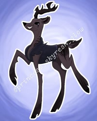 Size: 644x806 | Tagged: safe, alternate version, artist:princess_skyresh_glow, derpibooru import, pony, abstract background, antlers, black sclera, clothes, grin, male, ponified, raised hoof, raised leg, scp, scp-106, smiling, solo, stallion, unshorn fetlocks