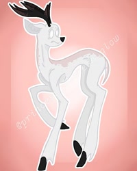 Size: 635x794 | Tagged: safe, alternate version, artist:princess_skyresh_glow, derpibooru import, deer, pony, abstract background, antlers, colored hooves, frown, looking back, male, ponified, raised hoof, raised leg, scared, scp, solo, stallion, white eyes