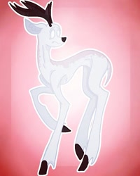 Size: 635x794 | Tagged: safe, alternate version, artist:princess_skyresh_glow, derpibooru import, deer, pony, abstract background, antlers, colored hooves, frown, looking back, male, ponified, raised hoof, raised leg, scared, scp, scp-096, solo, stallion, white eyes