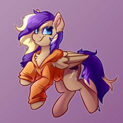 Size: 4000x4000 | Tagged: safe, artist:witchtaunter, derpibooru import, oc, oc only, pegasus, pony, chest fluff, clothes, commission, ear fluff, ears, female, gradient background, hoodie, looking at you, mare, smiling, solo