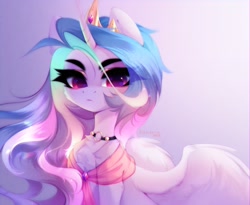 Size: 3192x2615 | Tagged: safe, artist:shenki, princess celestia, alicorn, pony, chest fluff, collar, cute, female, looking at you, mare, redraw, simple background, solo