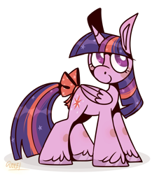 Size: 1819x2100 | Tagged: safe, artist:~w0xel~, derpibooru import, twilight sparkle, twilight sparkle (alicorn), alicorn, pony, bow, simple background, solo, tail bow, white background