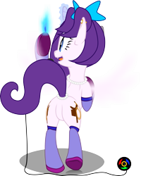 Size: 2977x3729 | Tagged: safe, artist:kyoshyu, derpibooru import, oc, oc:miss tress, pony, unicorn, butt, clothes, female, high res, jewelry, magic, mare, necklace, pearl necklace, plot, simple background, socks, solo, transparent background