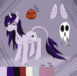 Size: 3035x2985 | Tagged: safe, artist:drakeastley, derpibooru import, oc, oc:lurid shadow, classical unicorn, ghost, undead, unicorn, cloven hooves, jewelry, leonine tail, pendant, piercing, reference sheet, unshorn fetlocks