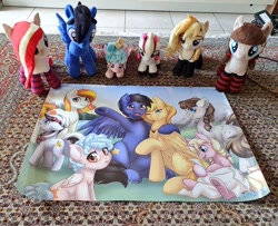 Size: 1024x833 | Tagged: safe, artist:tokokami, derpibooru import, cozy glow, oc, oc:connie bloom, oc:vanilla cream, oc:wingblossom, oc:xeto, pegasus, pony, clothes, irl, photo, plushie, socks, striped socks