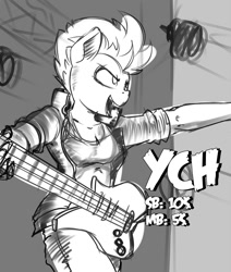 Size: 914x1080 | Tagged: safe, artist:felixf, derpibooru import, oc, oc only, anthro, anthro oc, commission, grayscale, guitar, monochrome, music, rock, rock concert, ych sketch, your character here