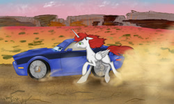 Size: 1280x768 | Tagged: safe, artist:vinelly-de-sun, derpibooru import, oc, alicorn, pony, alicorn oc, car, cars (pixar), female, horn, mare, outdoors, running, wings