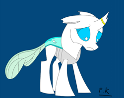 Size: 1070x849 | Tagged: safe, artist:fsnyion, derpibooru import, oc, oc:nyion, changedling, changeling, sad, solo, white changeling