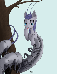 Size: 3110x3999 | Tagged: safe, artist:kviksi, derpibooru import, oc, oc only, centipede, monster pony, pony, scolopendra, female, lidded eyes, looking at you, solo, tree
