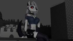 Size: 2200x1237 | Tagged: safe, artist:johnnyxluna, derpibooru import, oc, oc:vanilla beam, hellhound, pony, 3d, big wolf, female, loona (helluva boss), macro, male, micro, no pony, sexually transmitted disease, sitting, smiling, source filmmaker, stallion, std, syphilis, tiny, tiny ponies, trotting, undertale