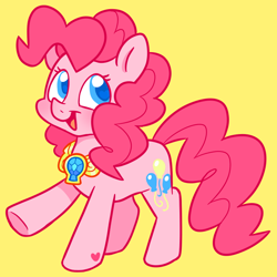 Size: 700x700 | Tagged: safe, artist:raystarkitty, derpibooru import, pinkie pie, earth pony, pony, colored pupils, cute, diapinkes, element of laughter, female, heart eyes, mare, open mouth, simple background, smiling, solo, wingding eyes, yellow background