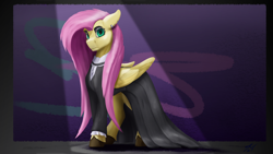 Size: 3840x2160 | Tagged: safe, artist:tenebrisnoctus, derpibooru import, fluttershy, pegasus, pony, fake it 'til you make it, clothes, ear piercing, earring, female, fluttergoth, goth, high res, jewelry, looking at you, piercing, solo