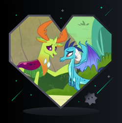 Size: 1280x1284 | Tagged: safe, artist:3d4d, derpibooru import, edit, edited screencap, screencap, princess ember, thorax, dragon, triple threat, dragoness, embrax, female, male, shipping, straight, valentine's day card