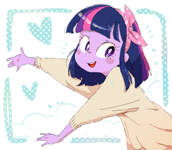 Size: 1315x1148 | Tagged: safe, artist:nendo, derpibooru import, twilight sparkle, equestria girls, alternate hairstyle, cute, hairband, heart, open mouth, short hair, solo, twiabetes