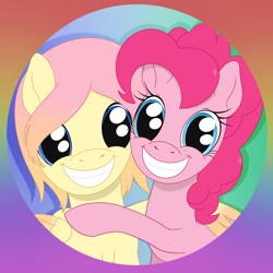 Size: 1964x1962 | Tagged: safe, artist:dyonys, derpibooru import, pinkie pie, oc, oc:barpy, happy, hug, not fluttershy, smiling, winghug, wings