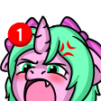 Size: 112x112 | Tagged: safe, derpibooru import, oc, oc only, oc:magicalmysticva, pony, unicorn, angry, angry dog noises, bow, emoji, emote, emotes, green eyes, meme, solo