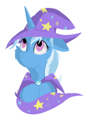 Size: 3992x5440 | Tagged: safe, artist:groomlake, derpibooru import, trixie, pony, unicorn, colored, cute, hat, looking up, simple background, white background