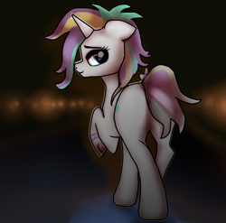 Size: 1718x1700 | Tagged: safe, derpibooru import, rarity, pony, unicorn, female, horn, looking at you, looking back, looking back at you, mare, multicolored mane, multicolored tail, raised tail, smiling, solo, underhoof, white coat