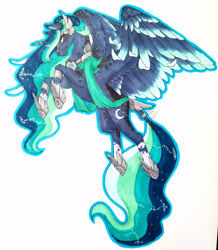 Size: 1920x2206 | Tagged: safe, artist:oneiria-fylakas, derpibooru import, princess luna, alicorn, pony, alternate design, simple background, solo, traditional art, white background