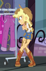 Size: 391x601 | Tagged: safe, artist:thedarkpony, derpibooru import, edit, edited screencap, screencap, applejack, equestria girls, street chic, spoiler:eqg series (season 2), clothes, cropped, denim shorts, female, mud, mud edit, muddy, shorts, wet and messy