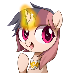 Size: 2872x2862 | Tagged: safe, artist:ce2438, derpibooru import, oc, oc only, oc:little ghost, oc:pure dawn, pony, unicorn, bust, female, glowing horn, horn, simple background, solo, transparent background