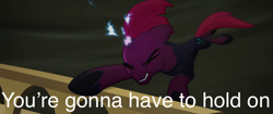 Size: 1000x419 | Tagged: safe, derpibooru import, edit, edited screencap, screencap, tempest shadow, my little pony: the movie, hoof hold, hoof shoes, ridiculous thoughts, song reference, the cranberries