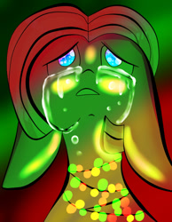 Size: 700x900 | Tagged: safe, artist:youlooklikefood, derpibooru import, oc, oc only, pony, christmas, christmas lights, crying, ears, floppy ears, holiday, solo